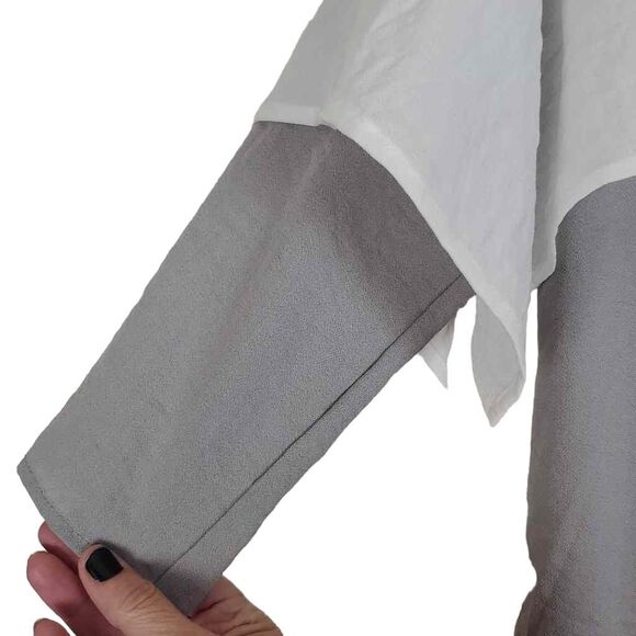 Linen Top Smocked Collar Blouse.  Neutral color. Size Medium - Picture 4 of 10